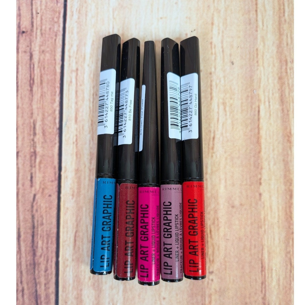 5 Pc Rimmel London Lip Art Graphic Liner and Liquid Lipstick
